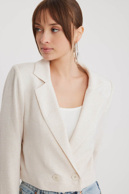 DOUBLE BUTTON  VISCOSE LINEN CROP JACKET