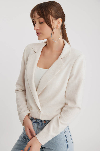 DOUBLE BUTTON  VISCOSE LINEN CROP JACKET