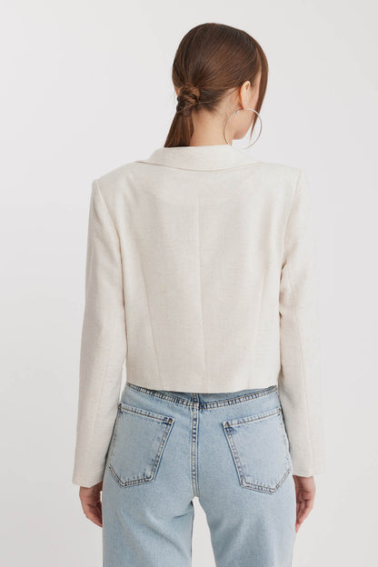 DOUBLE BUTTON  VISCOSE LINEN CROP JACKET