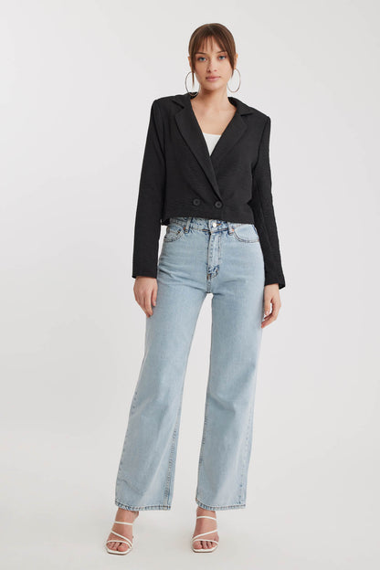 DOUBLE BUTTON  VISCOSE LINEN CROP JACKET
