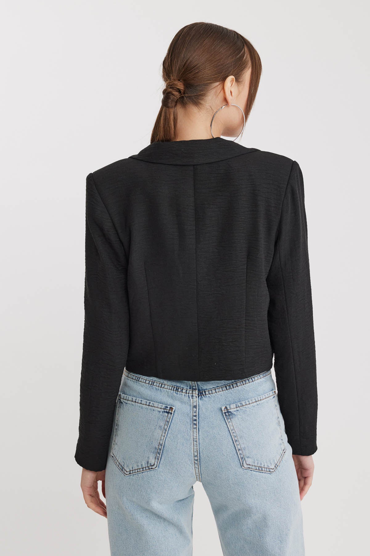 DOUBLE BUTTON  VISCOSE LINEN CROP JACKET