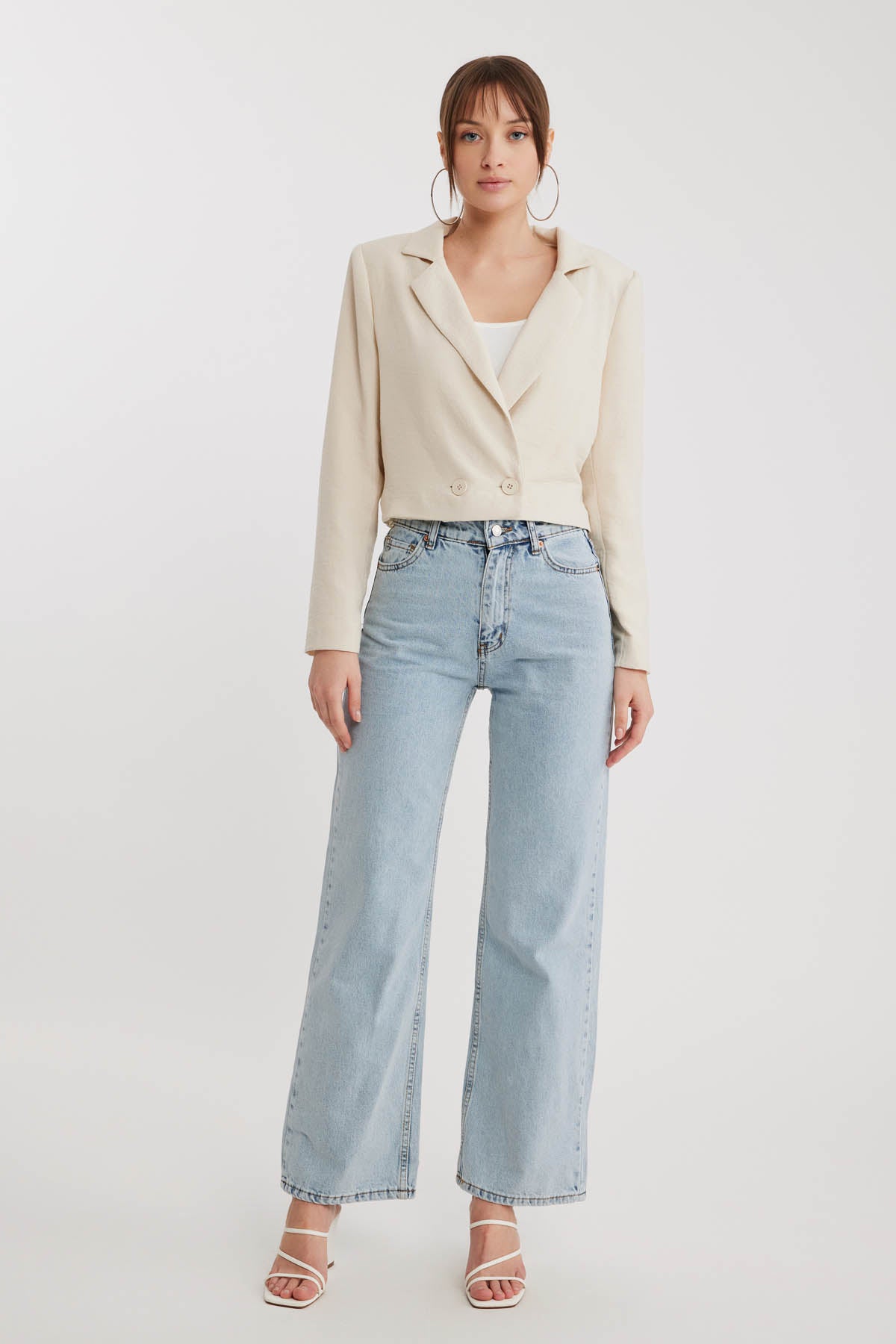 DOUBLE BUTTON  VISCOSE LINEN CROP JACKET