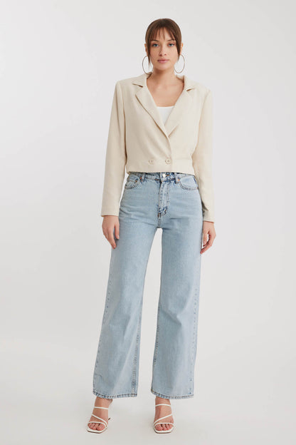 DOUBLE BUTTON  VISCOSE LINEN CROP JACKET