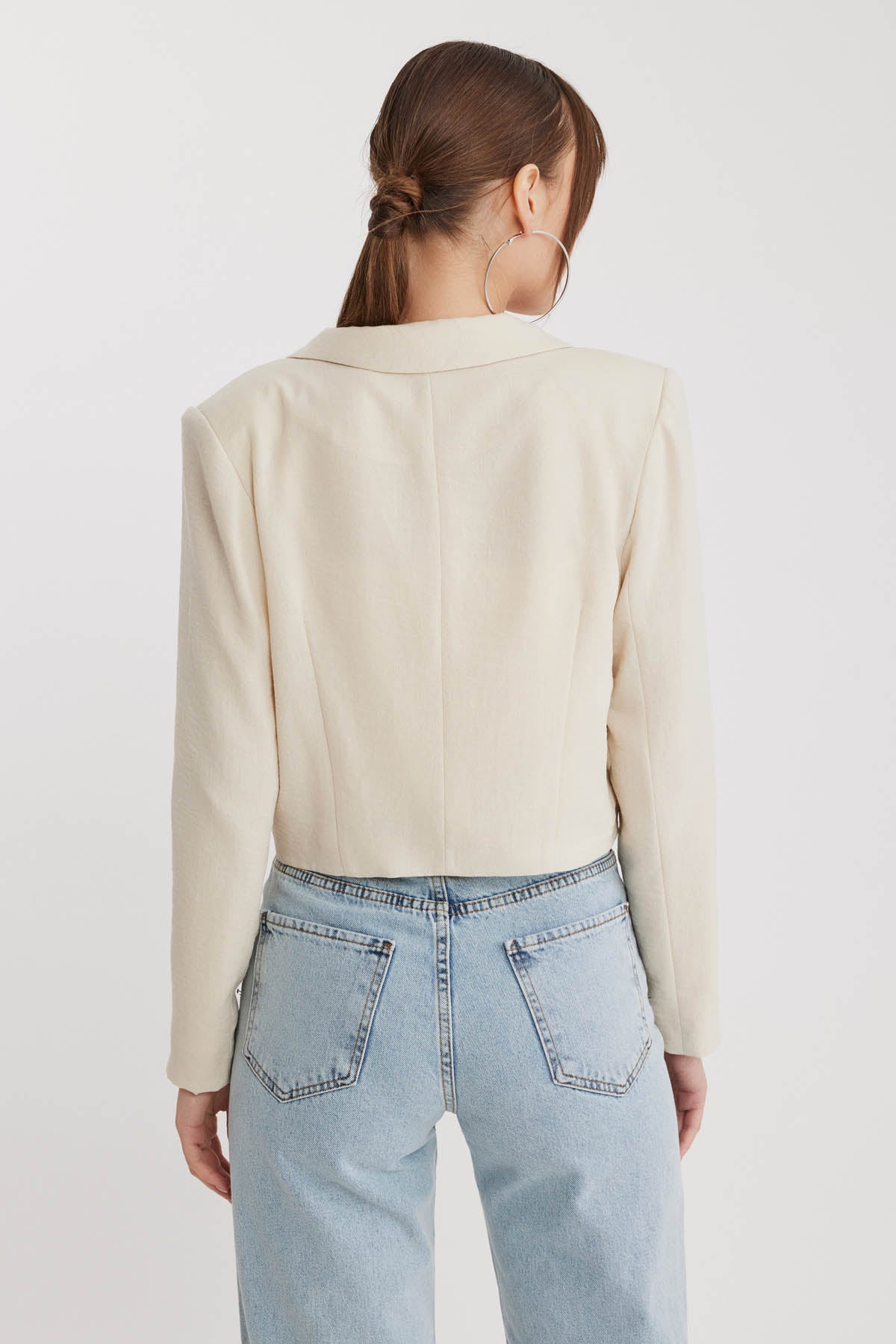 DOUBLE BUTTON  VISCOSE LINEN CROP JACKET
