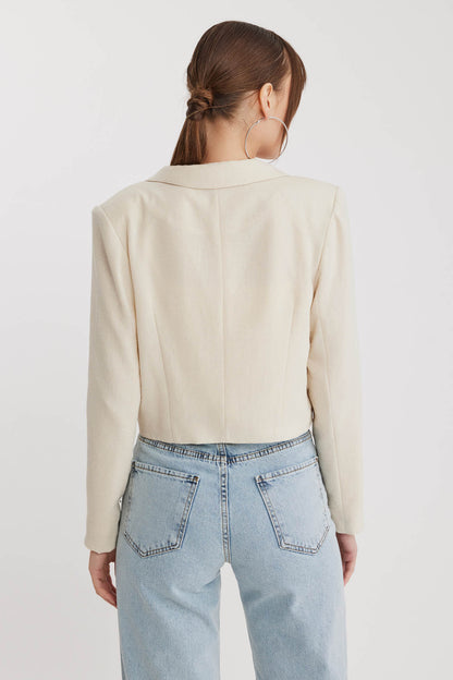 DOUBLE BUTTON  VISCOSE LINEN CROP JACKET