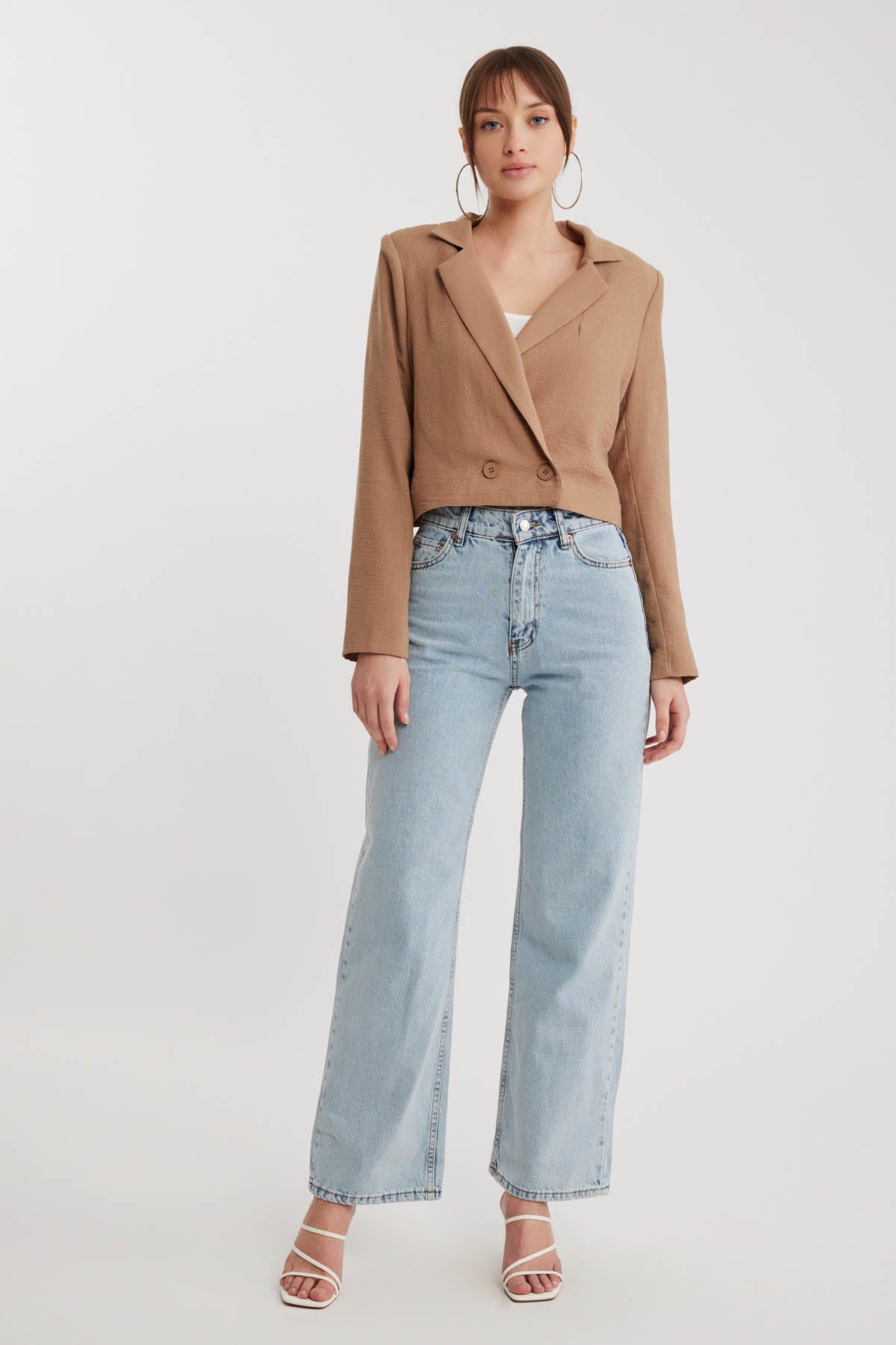 DOUBLE BUTTON  VISCOSE LINEN CROP JACKET