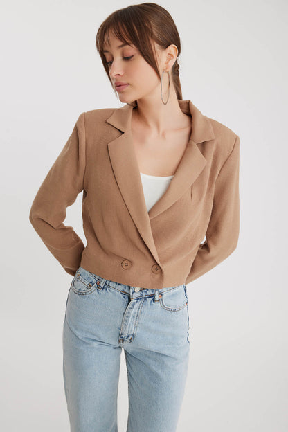 DOUBLE BUTTON  VISCOSE LINEN CROP JACKET