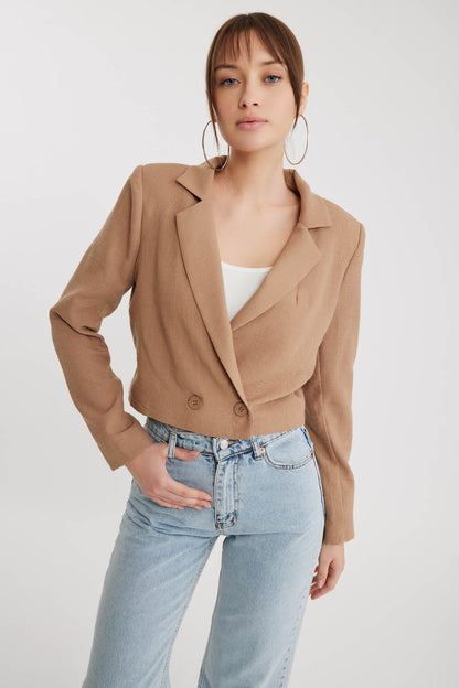 DOUBLE BUTTON  VISCOSE LINEN CROP JACKET