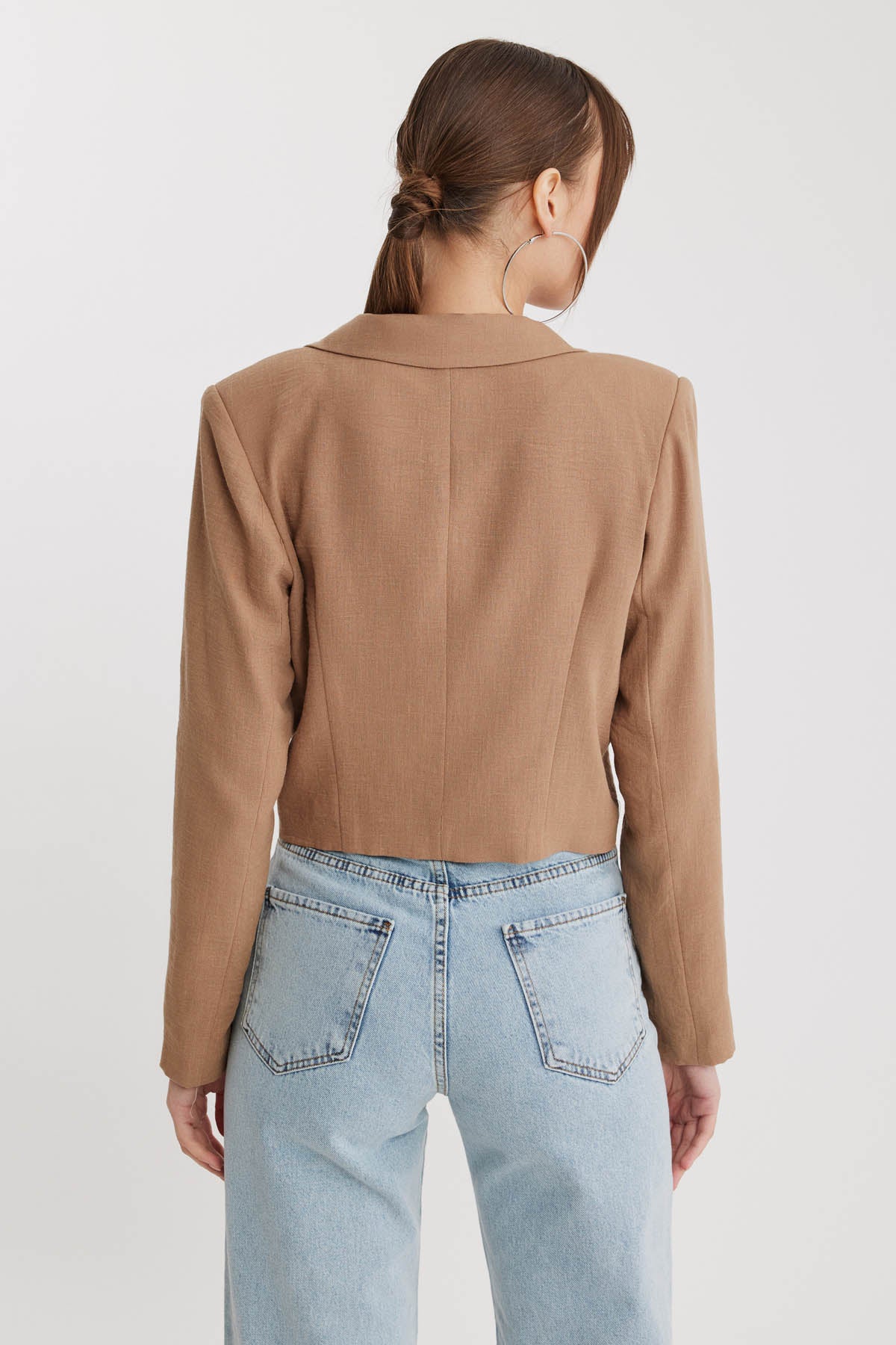 DOUBLE BUTTON  VISCOSE LINEN CROP JACKET
