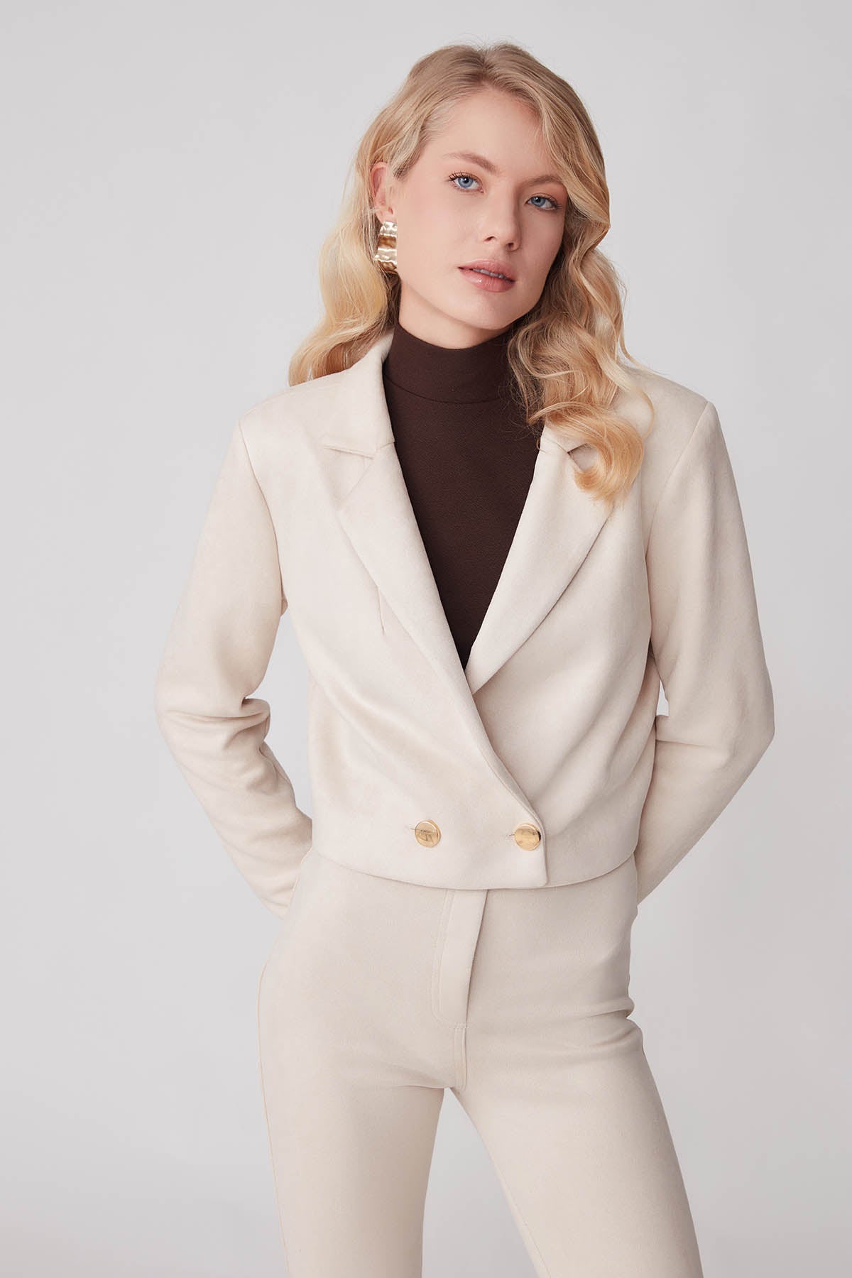 CROP SUEDE DOUBLE BREASTED JACKET
