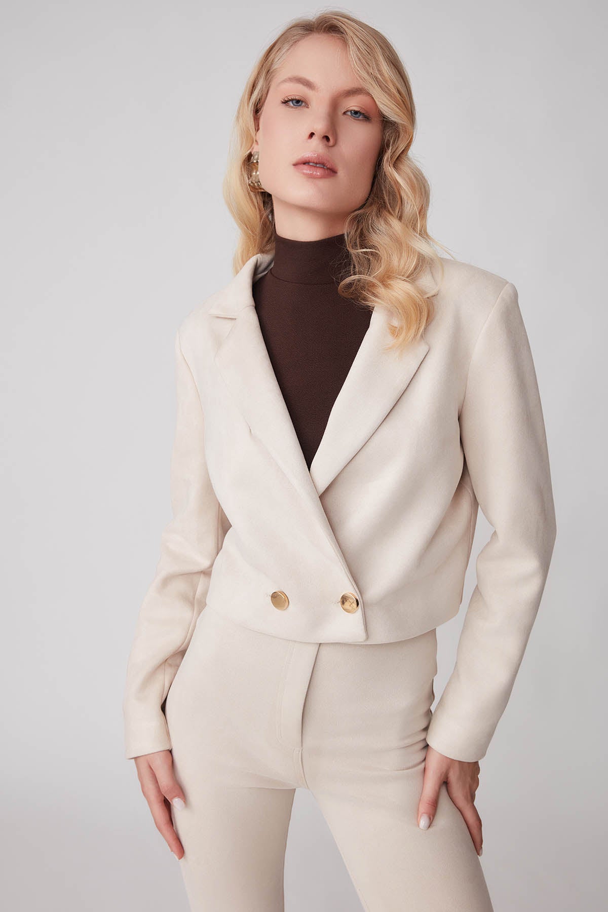 CROP SUEDE DOUBLE BREASTED JACKET