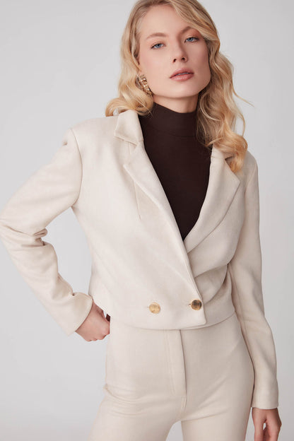 CROP SUEDE DOUBLE BREASTED JACKET