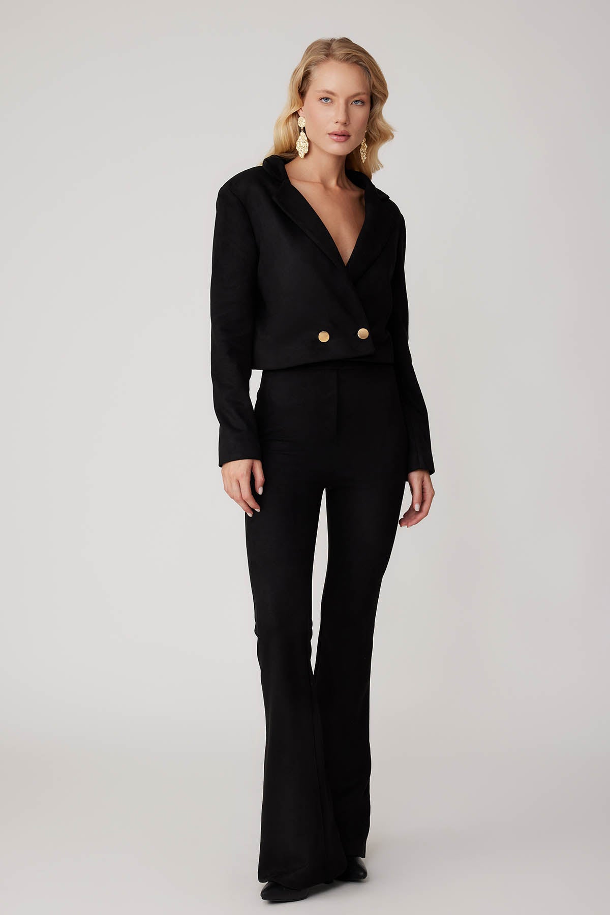 CROP SUEDE DOUBLE BREASTED JACKET