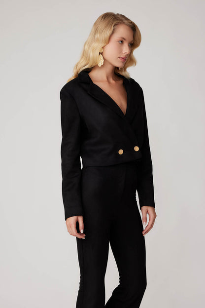 CROP SUEDE DOUBLE BREASTED JACKET