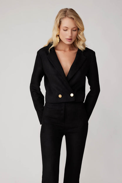 CROP SUEDE DOUBLE BREASTED JACKET