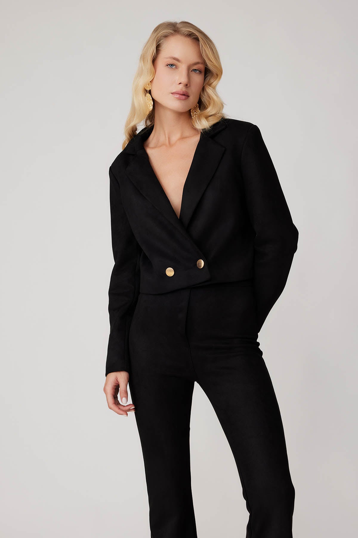 CROP SUEDE DOUBLE BREASTED JACKET