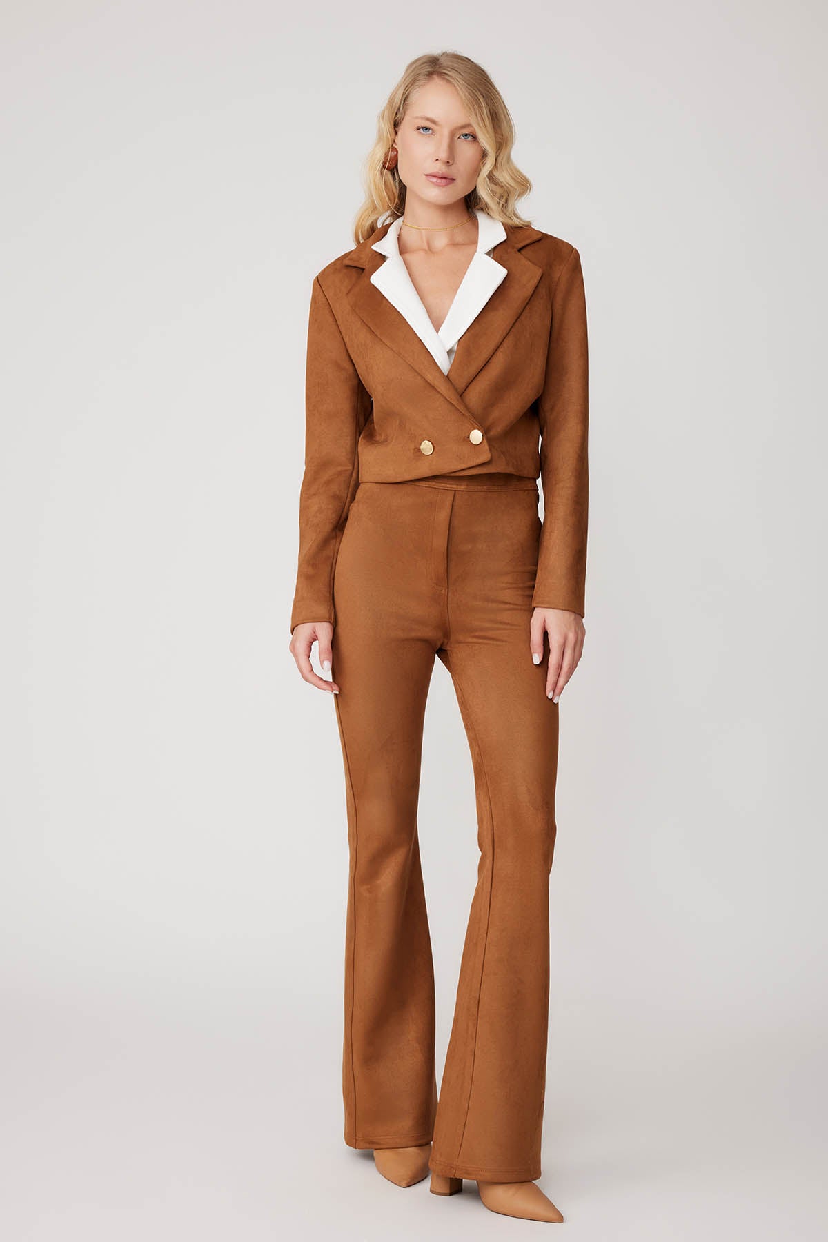 CROP SUEDE DOUBLE BREASTED JACKET