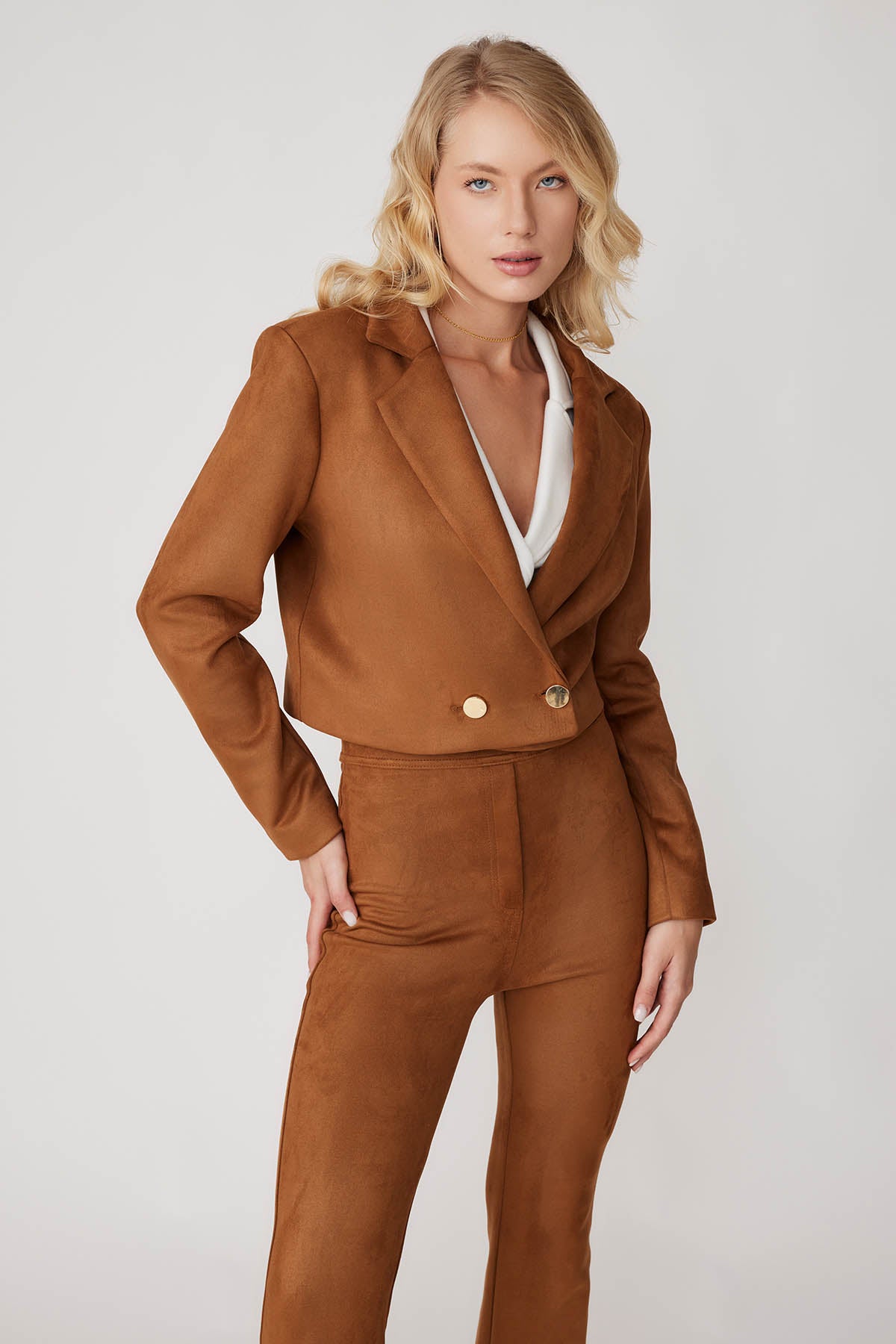 CROP SUEDE DOUBLE BREASTED JACKET