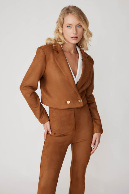 CROP SUEDE DOUBLE BREASTED JACKET