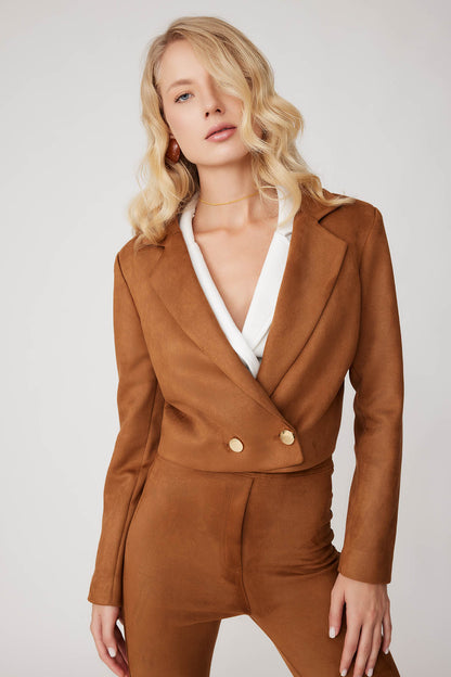 CROP SUEDE DOUBLE BREASTED JACKET