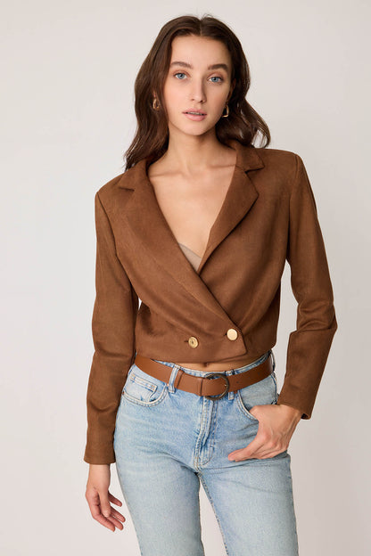 CROP SUEDE DOUBLE BREASTED JACKET