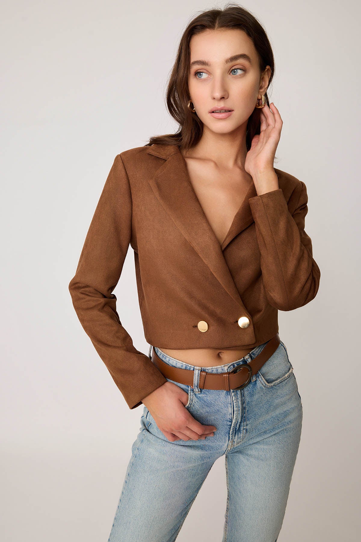 CROP SUEDE DOUBLE BREASTED JACKET