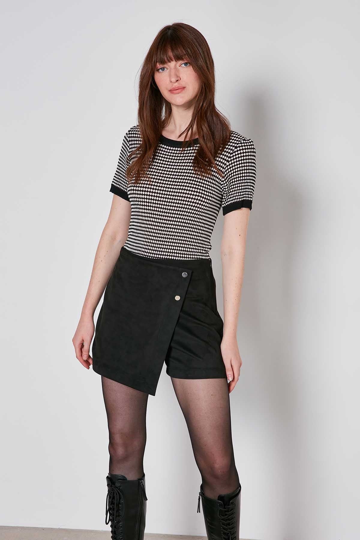 STUDS DETAILED ARTIFICIAL SUITE SHORTS SKIRT
