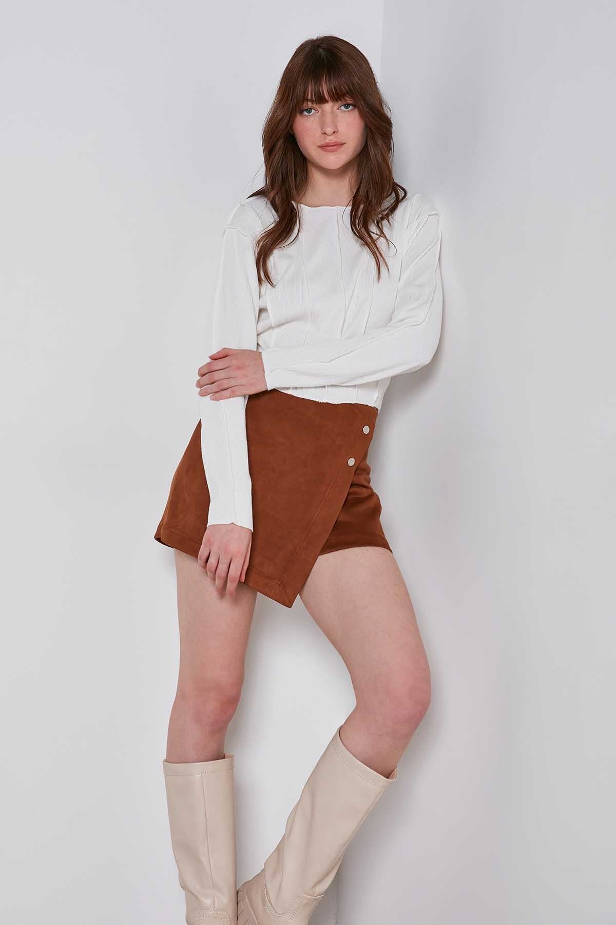 STUDS DETAILED ARTIFICIAL SUITE SHORTS SKIRT
