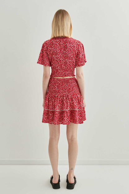 COILED BLOUSE SKIRT SET WITH FLORAL PATTERN