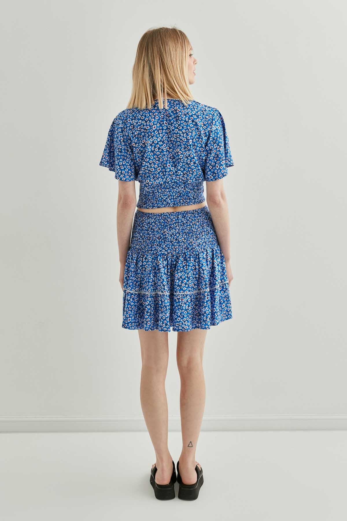 COILED BLOUSE SKIRT SET WITH FLORAL PATTERN