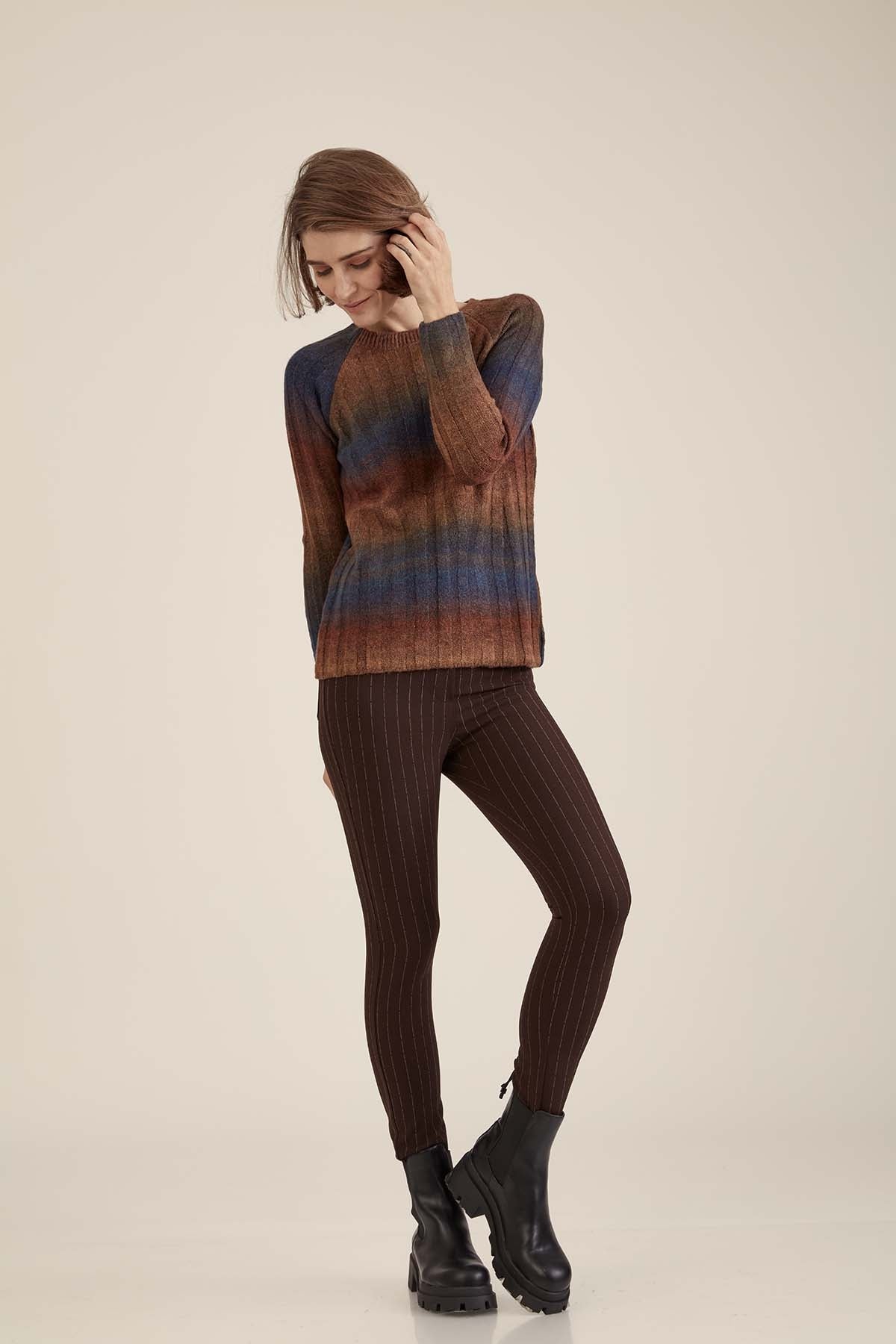 FIVE POCKET TIGHTS WITH LINE PATTERN