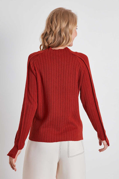 STRIPED KNITTED STITCH DETAILED BLOUSE