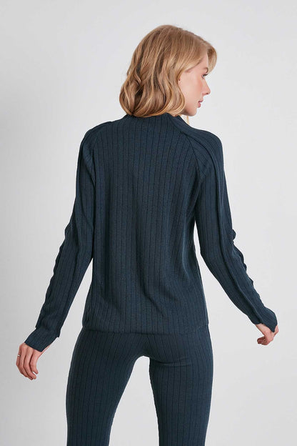 STRIPED KNITTED STITCH DETAILED BLOUSE