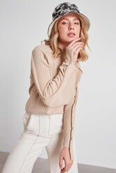 STRIPED KNITTED STITCH DETAILED BLOUSE