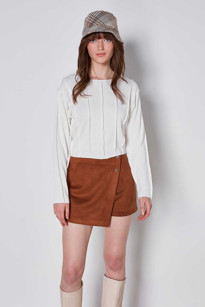 CROP PATCHWORK KNITTED BLOUSE