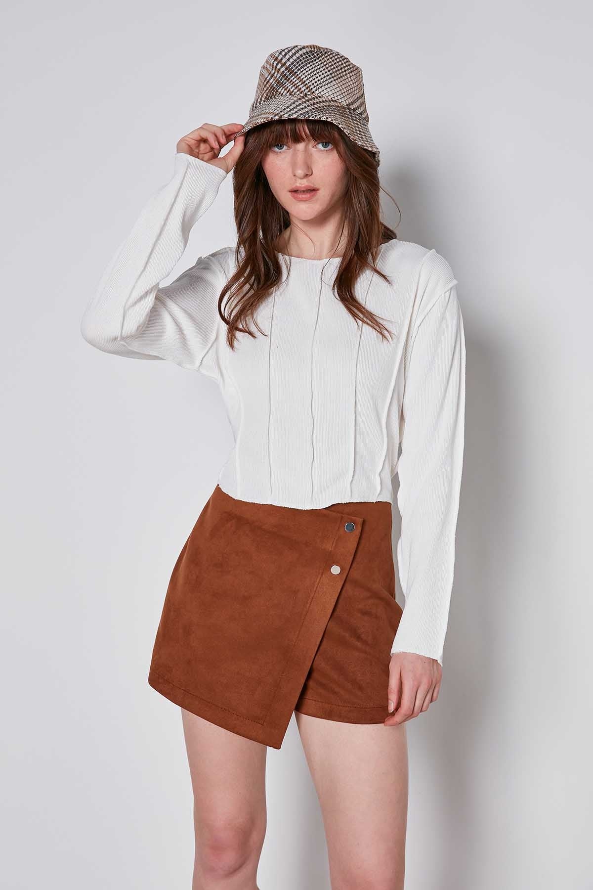 CROP PATCHWORK KNITTED BLOUSE