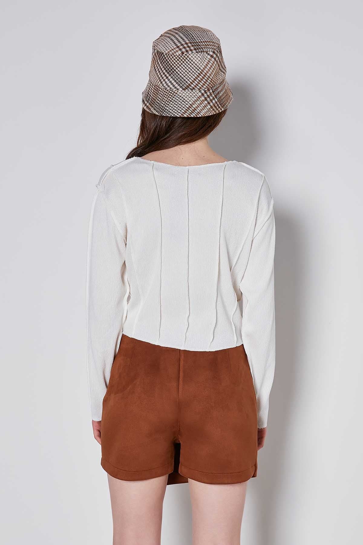 CROP PATCHWORK KNITTED BLOUSE