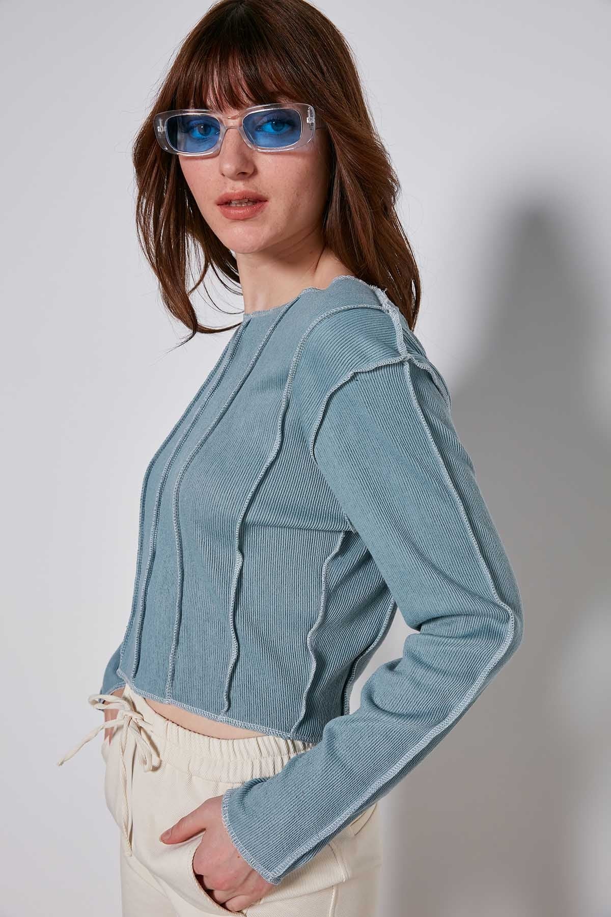 CROP PATCHWORK KNITTED BLOUSE