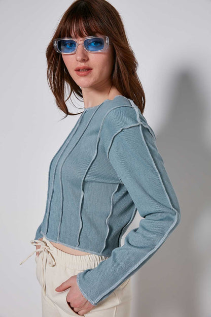 CROP PATCHWORK KNITTED BLOUSE