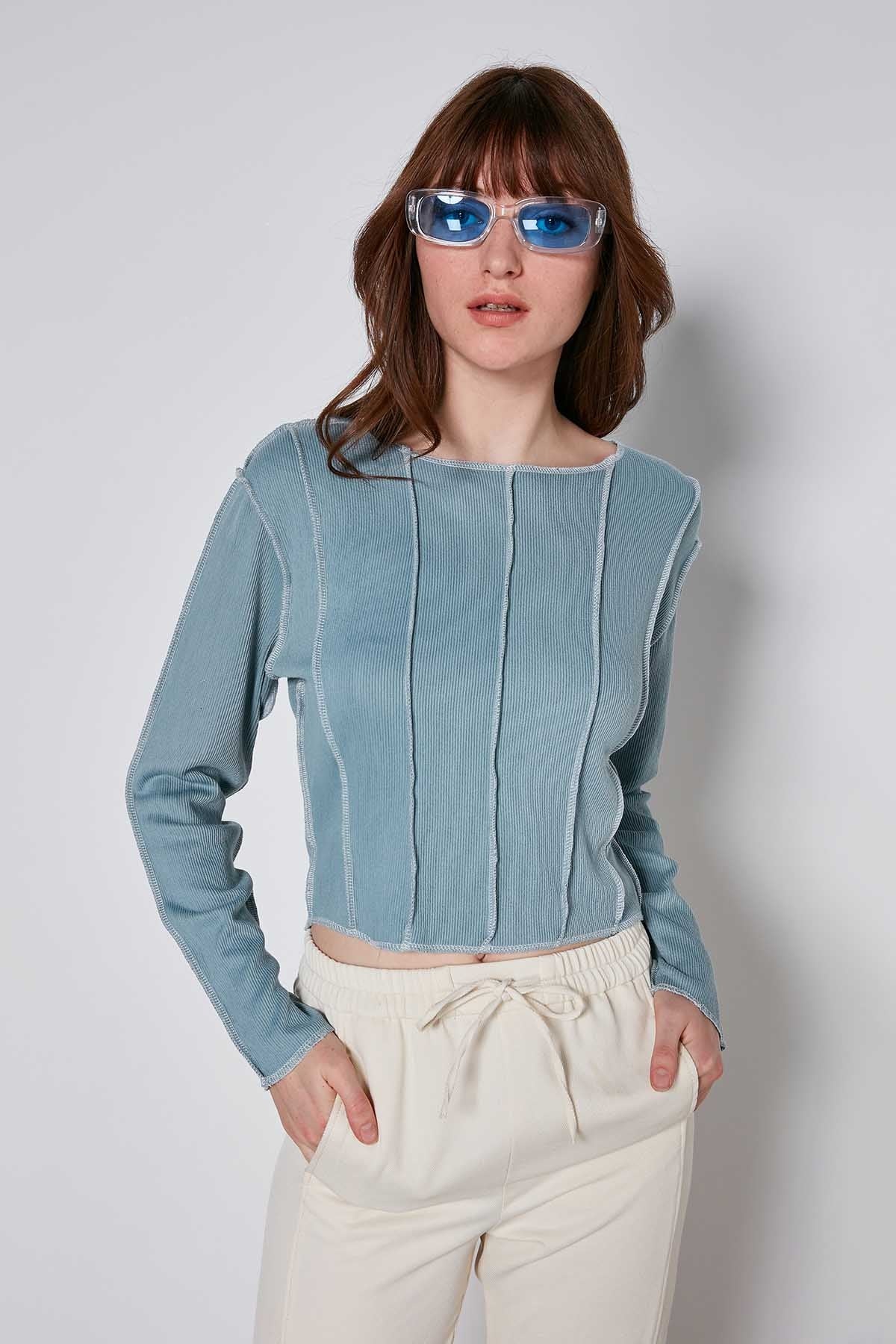 CROP PATCHWORK KNITTED BLOUSE