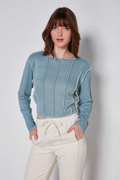 CROP PATCHWORK KNITTED BLOUSE