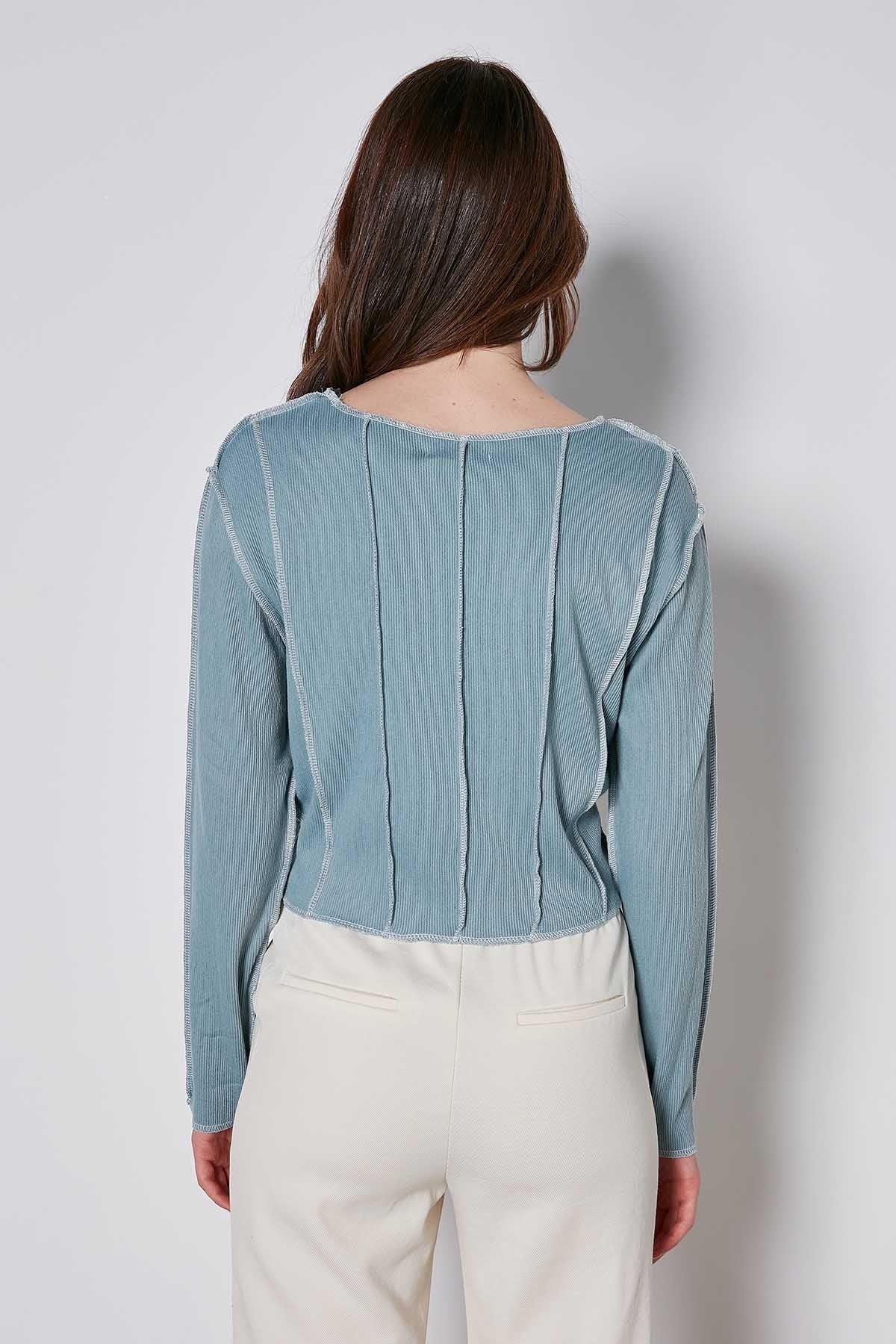 CROP PATCHWORK KNITTED BLOUSE