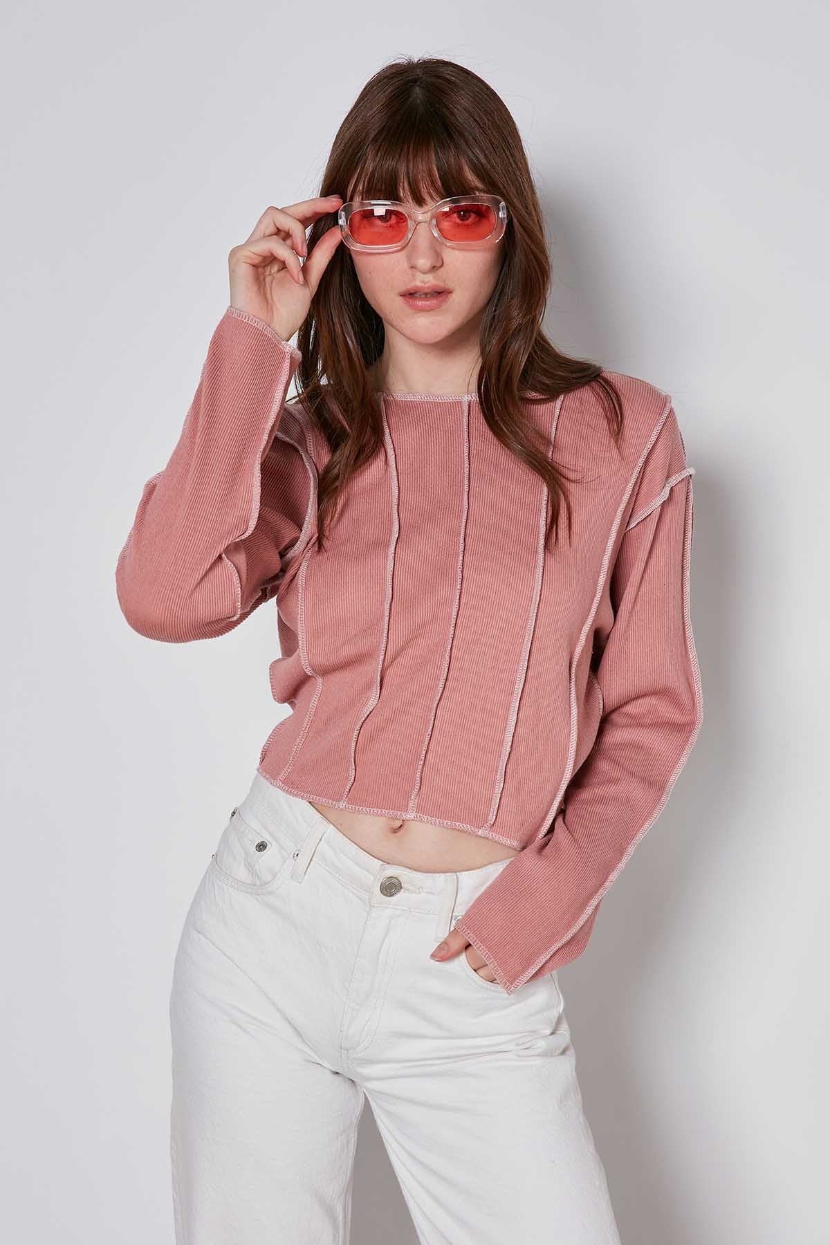 CROP PATCHWORK KNITTED BLOUSE