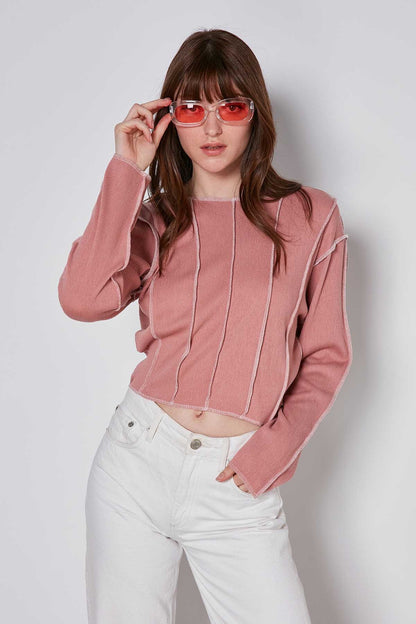 CROP PATCHWORK KNITTED BLOUSE