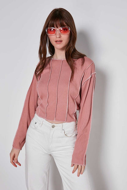 CROP PATCHWORK KNITTED BLOUSE