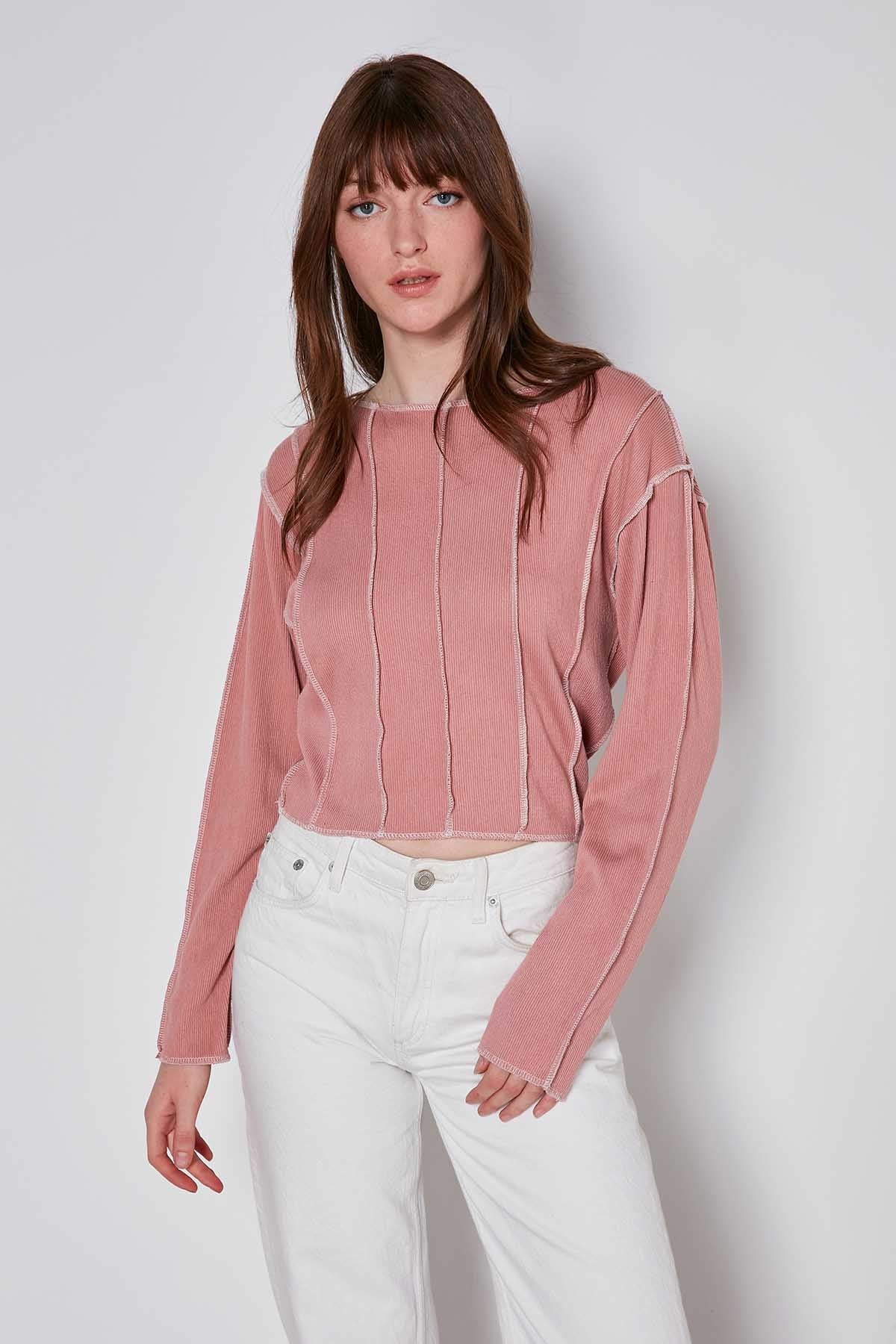 CROP PATCHWORK KNITTED BLOUSE