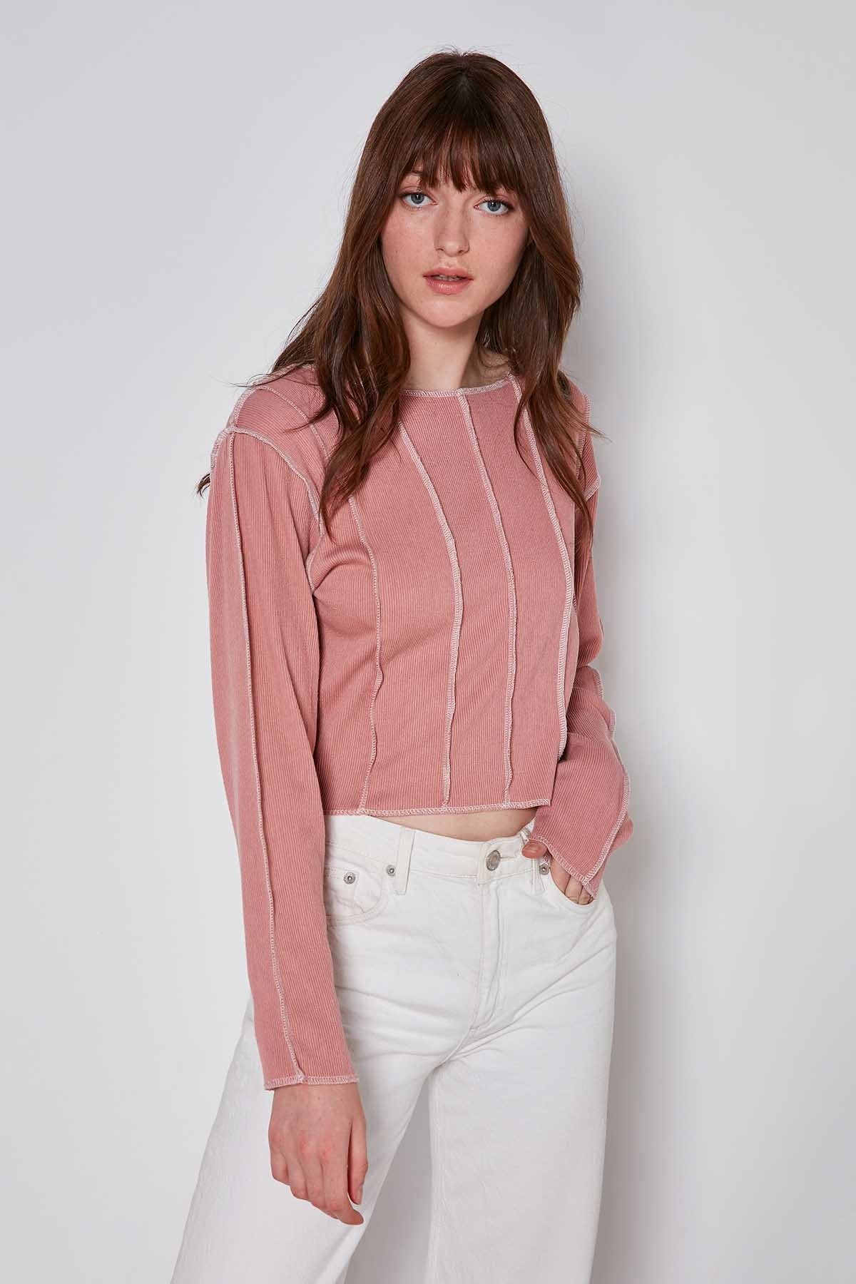 CROP PATCHWORK KNITTED BLOUSE