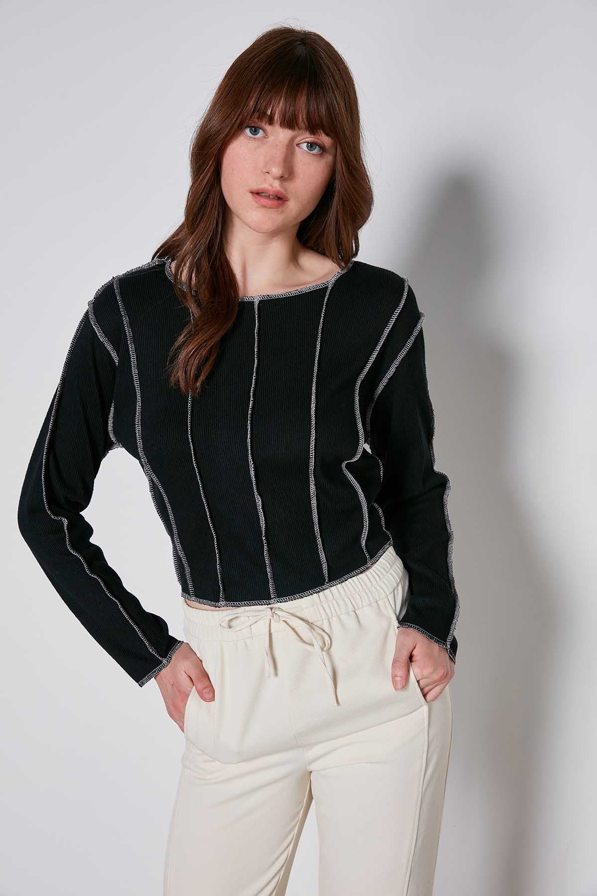 CROP PATCHWORK KNITTED BLOUSE