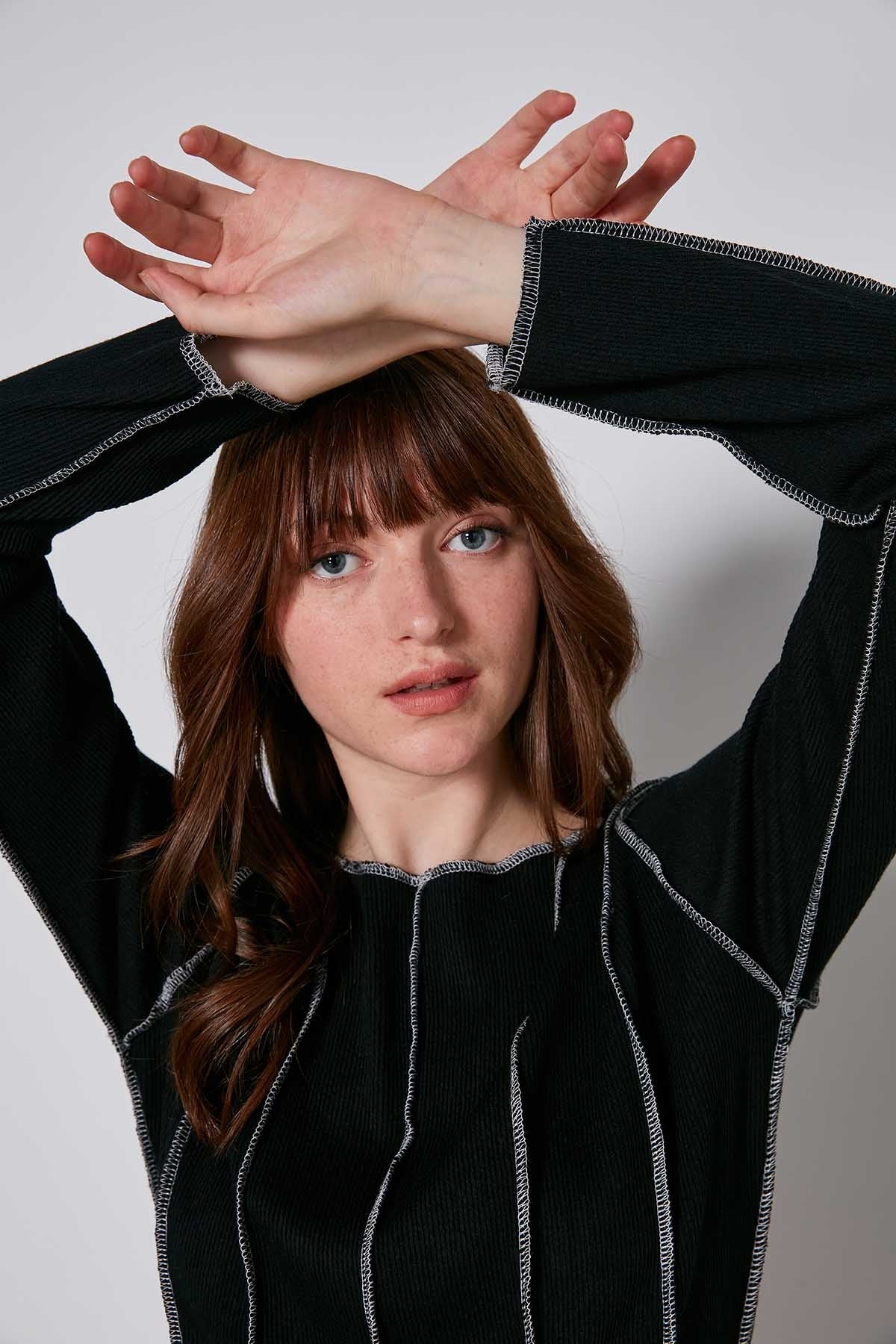 CROP PATCHWORK KNITTED BLOUSE