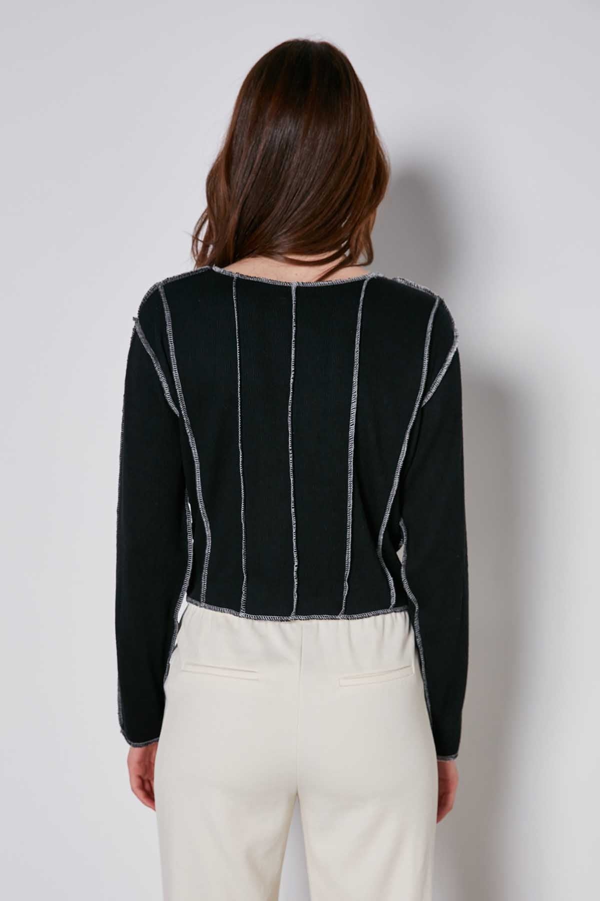 CROP PATCHWORK KNITTED BLOUSE
